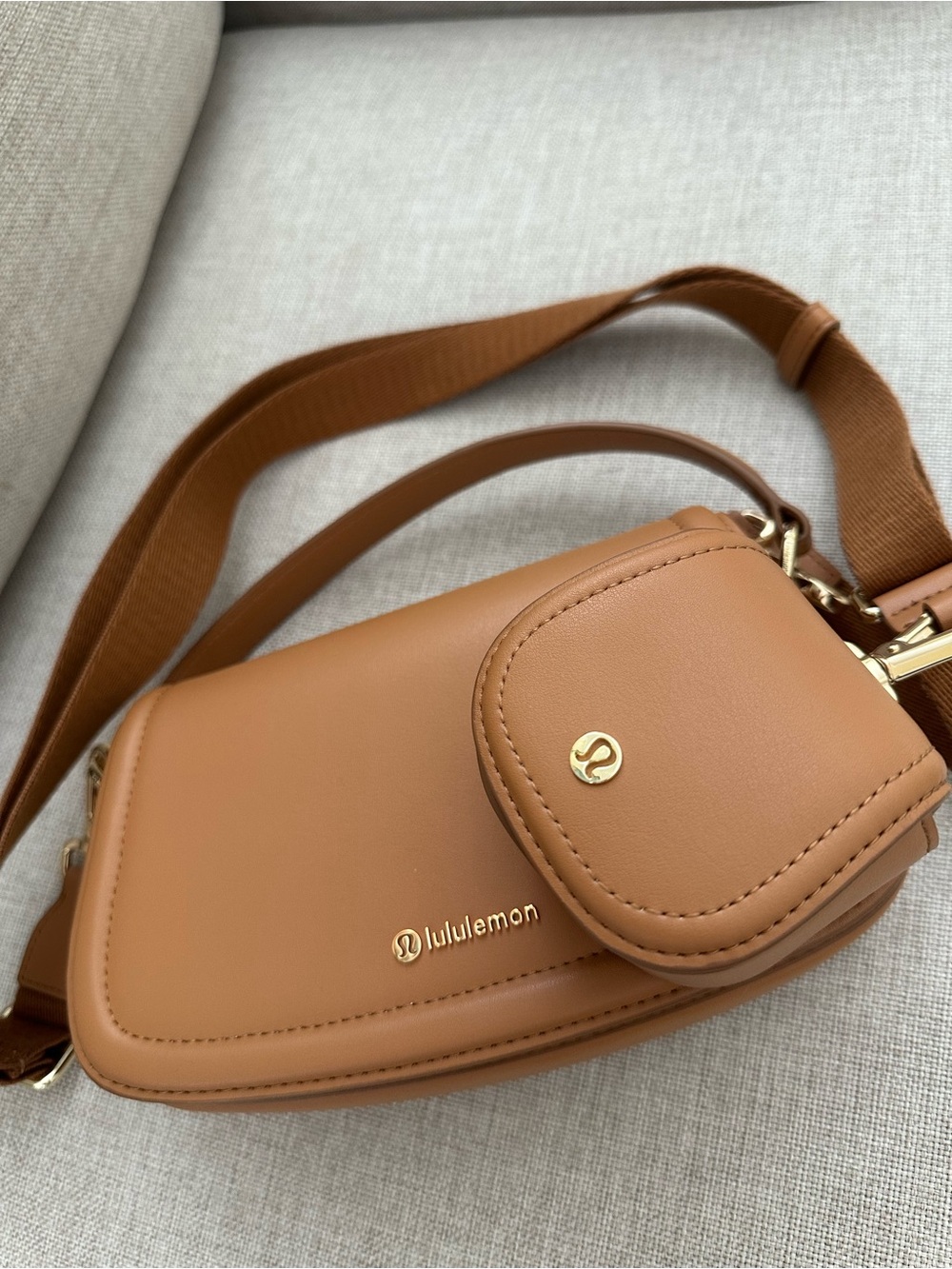 Lululemon Crossbody Bag Set Brown Faux Leather 2-in-1 Belt Bag Pouch EUC